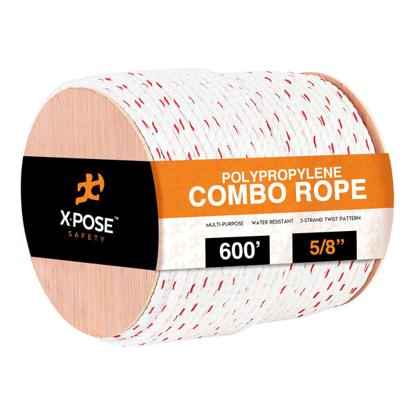 Xpose 5/8" x 600' White / Red Polypropylene Combo Rope PCR58-600-X