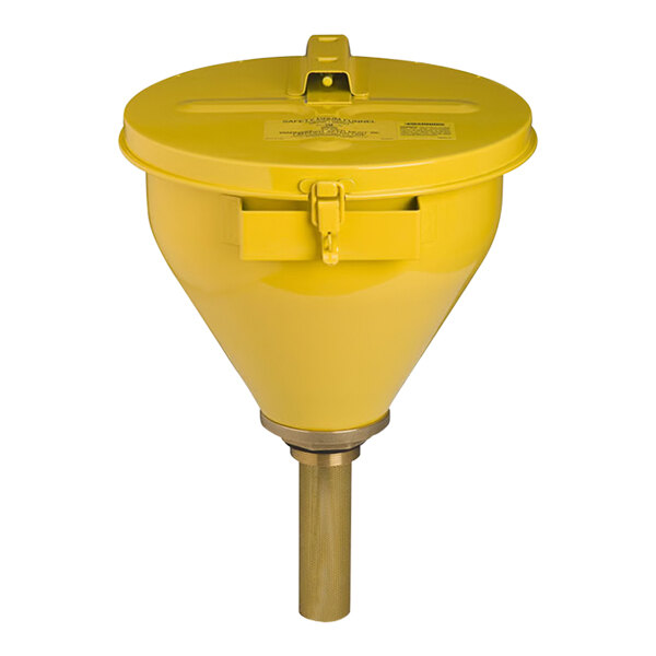 Justrite 10 3/4" Yellow Galvanized Steel Drum Funnel with 6" Flame Arrestor 08227