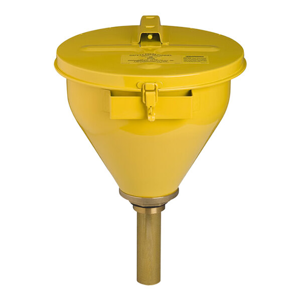 Justrite 10 3/4" Yellow Galvanized Steel Drum Funnel with 32" Flame Arrestor 08206