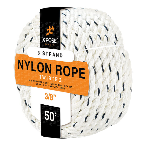 Xpose Safety 3/8" x 50' White / Blue Nylon Polypropylene Rope NR38-50-X