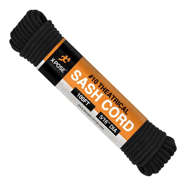 Xpose Safety 5/16'' x 100' Black Cotton / Nylon #10 Theatrical Sash Cord / Rope BSC516-100-X