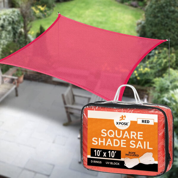 Xpose Safety 10' x 10' Red Square HDPE Shade Sail
