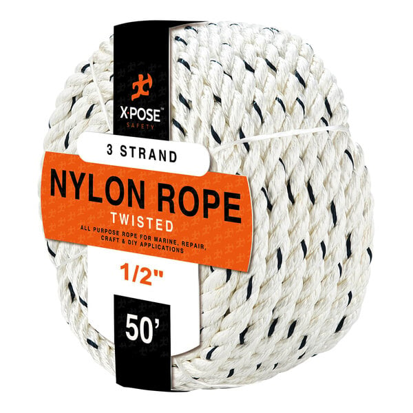 Xpose Safety 1/2" x 50' White / Blue Nylon Polypropylene Rope NR12-50-X