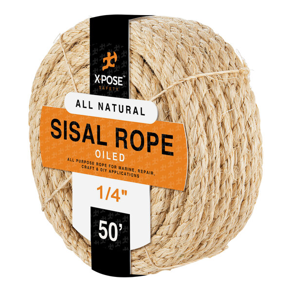 Xpose Safety 1/4" x 50' Natural Fiber Oiled Agave Sisal Rope SR14-50-X