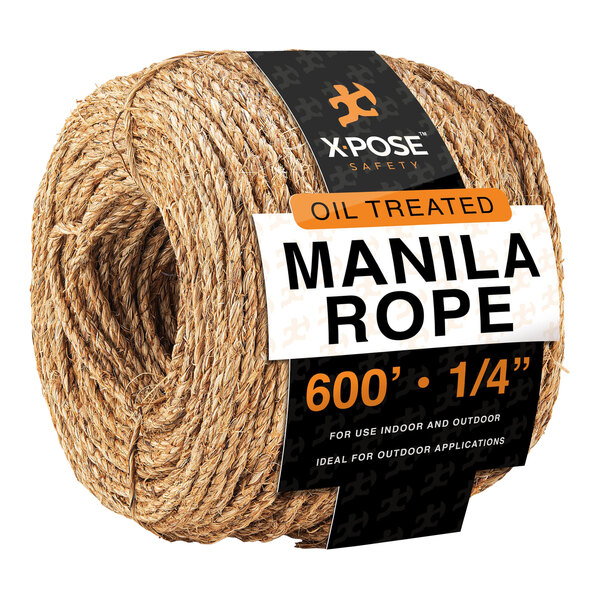 Xpose Safety 1/4" x 600' Natural Fiber Oil-Treated Manila Hemp Rope MR14-600-X