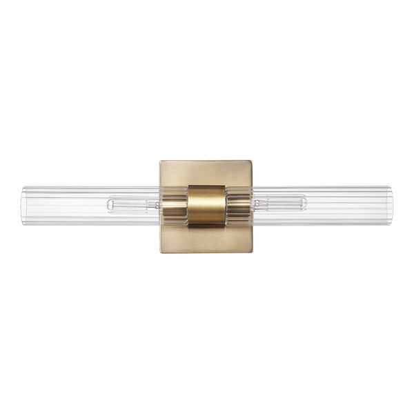 Globe 2-Light Soft Glam Matte Brass Vanity Light with Cylindrical Glass Shades - 120V, 40W