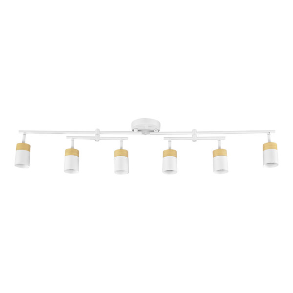 Globe 6-Light Hygge Matte White Track Light with Light Wood-Toned Accents and Double Center Swivel Bar - 120V, 50W