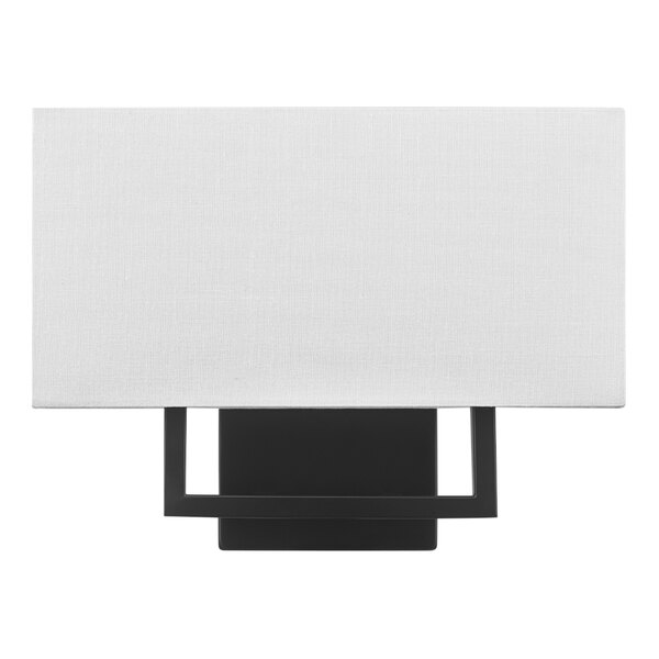 Globe 2-Light Modern Matte Black Wall Sconce with Rectangular White Linen Shade - 120V, 40W