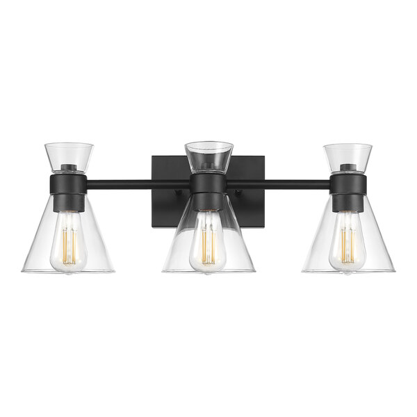 Globe 3-Light Lofty Chic Matte Black Vanity Light with Clear Abstract Shades - 120V, 60W