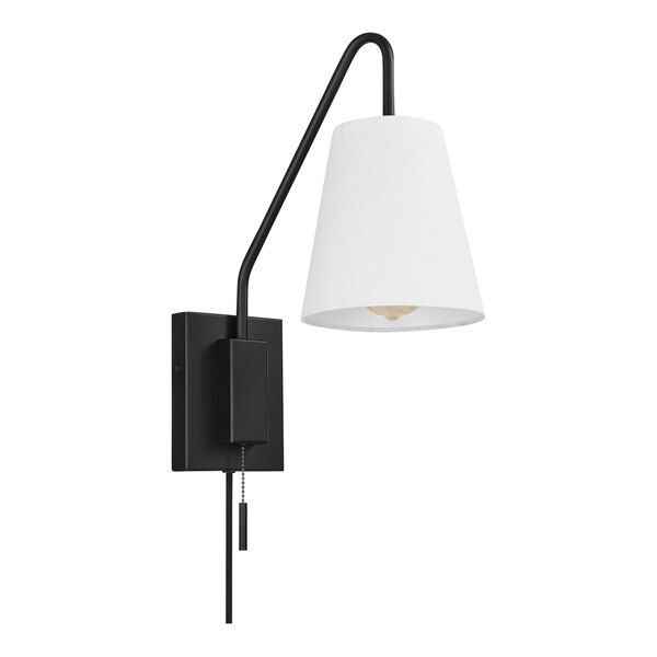Globe Lofty Chic Matte Black Wall Sconce with White Linen Shade and Swing Arm - 120V, 60W