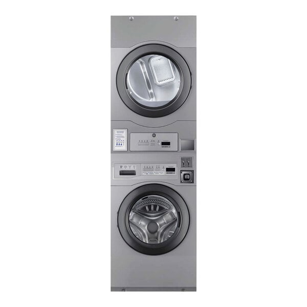 Crossover 3.5 cu. ft. 27" Front Load Electric Commercial Washer and 7.7 cu. ft. 27" Front Load Gas Powered Commercial Dryer with Stacking Panel - Coin Operated