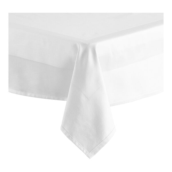 Oxford Square White 100% Ringspun Cotton Hemmed Damask Cloth Table Cover with Satin Band