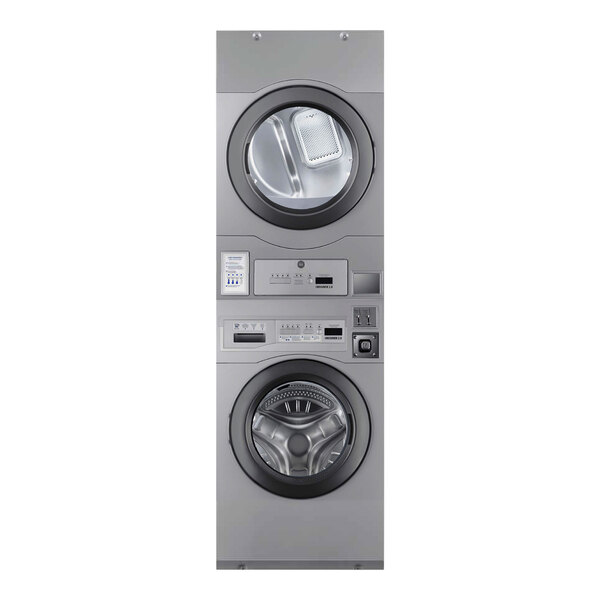Crossover 3.5 cu. ft. 27" Front Load Electric Commercial Washer and 7.7 cu. ft. 27" Front Load Electric Commercial Dryer with Stacking Panel - Coin Operated
