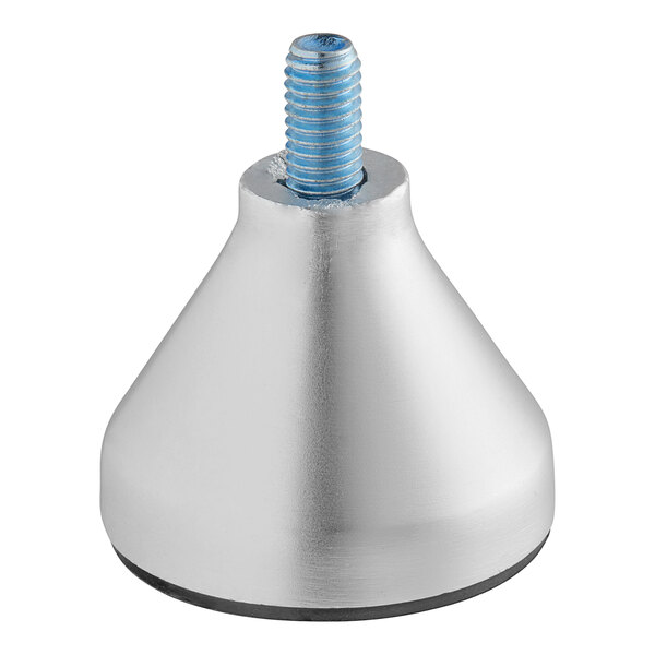 A silver metal Avantco slicer foot with a blue bolt.