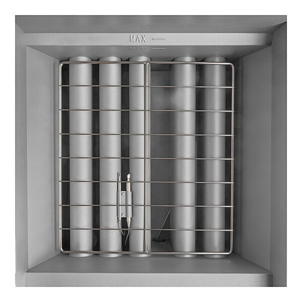A stainless steel Avantco floor fryer with tubes inside.