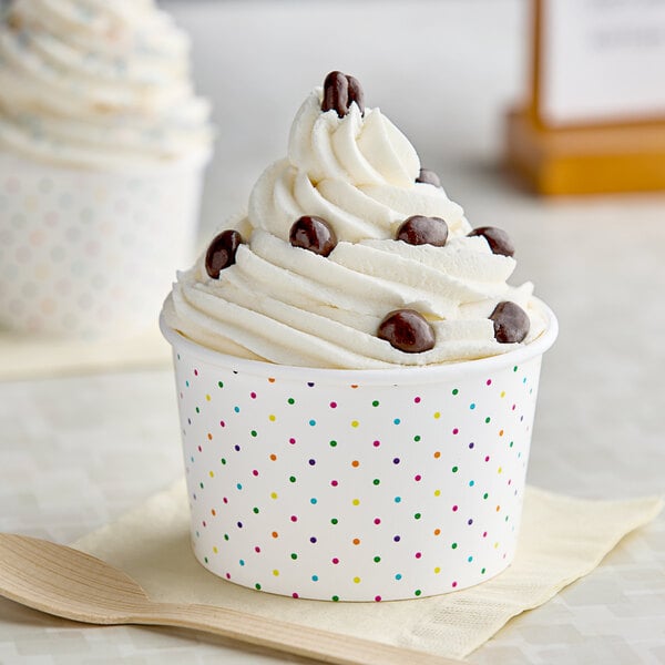 Choice 8 oz. Polka Dot Paper Frozen Yogurt / Food Cup - 50/Pack