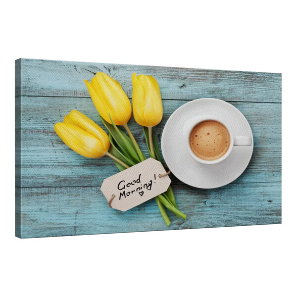 Elephant Stock Tulips and Coffee Canvas Wall Art