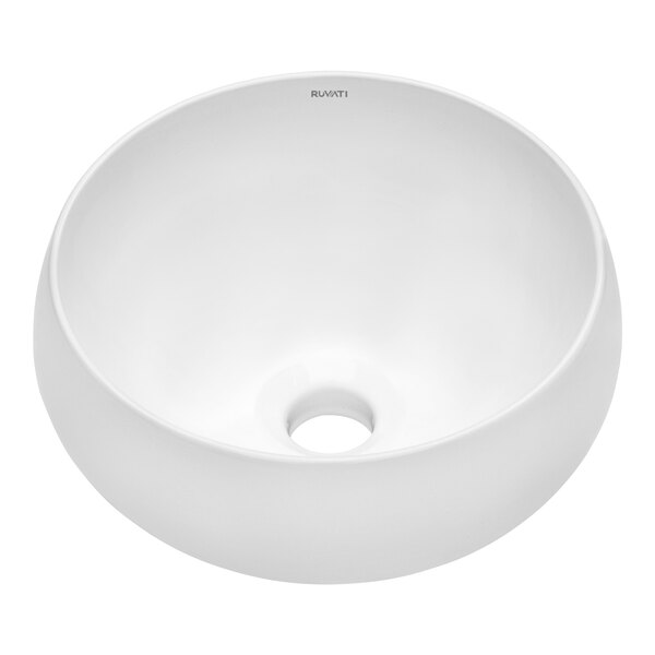 Ruvati RVB0312 Vista 12" White Vitreous Porcelain Ceramic Circular Above-Counter Bathroom Vessel Sink