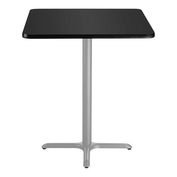 National Public Seating 36" x 36" Black Standard Height Cafe Table with Particleboard Core, X Base, and Gray Frame