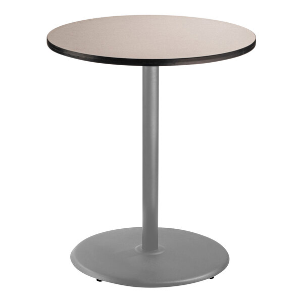 National Public Seating 30" Round Gray Nebula Bar Height Cafe Table with Particleboard Core, Round Base, and Gray Frame
