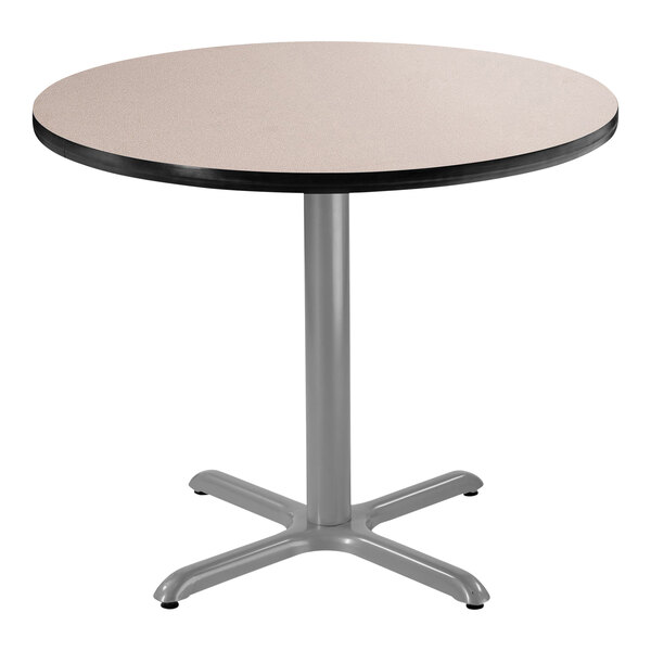 National Public Seating 36" Round Gray Nebula Standard Height Cafe Table with Particleboard Core, X Base, and Gray Frame