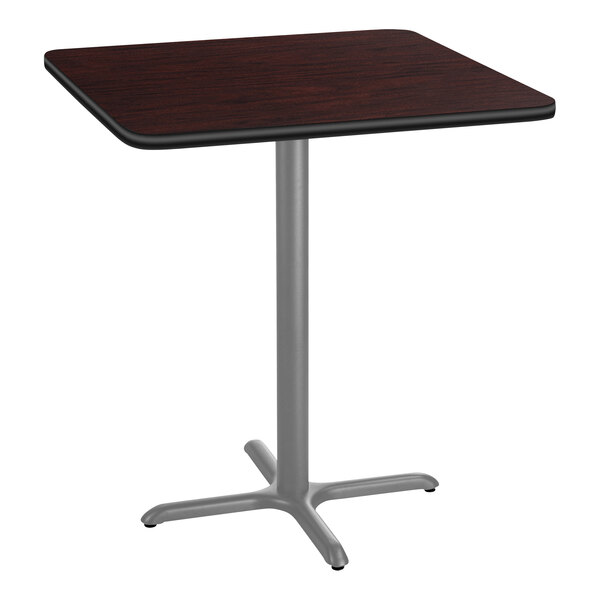 National Public Seating 36" x 36" Mahogany Bar Height Cafe Table with Particleboard Core, X Base, and Gray Frame