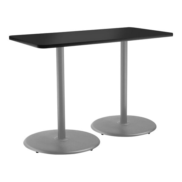 National Public Seating 24" x 30" Black Bar Height Cafe Table with Particleboard Core, Round Base, and Gray Frame