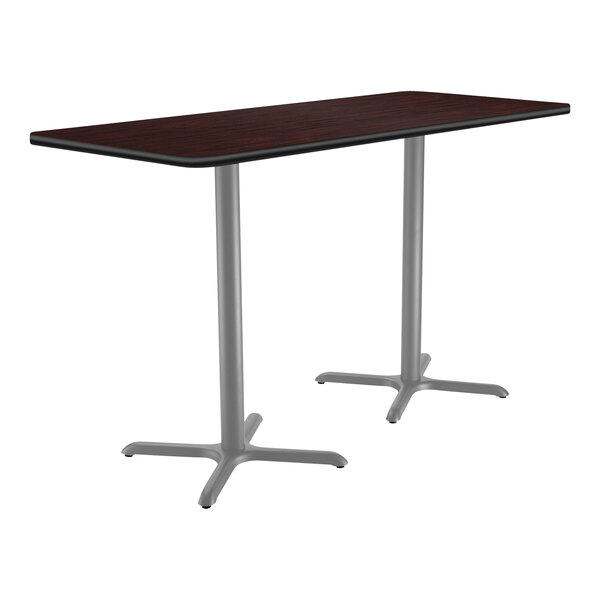 National Public Seating 24" x 30" Mahogany Bar Height Cafe Table with Particleboard Core, X Base, and Gray Frame