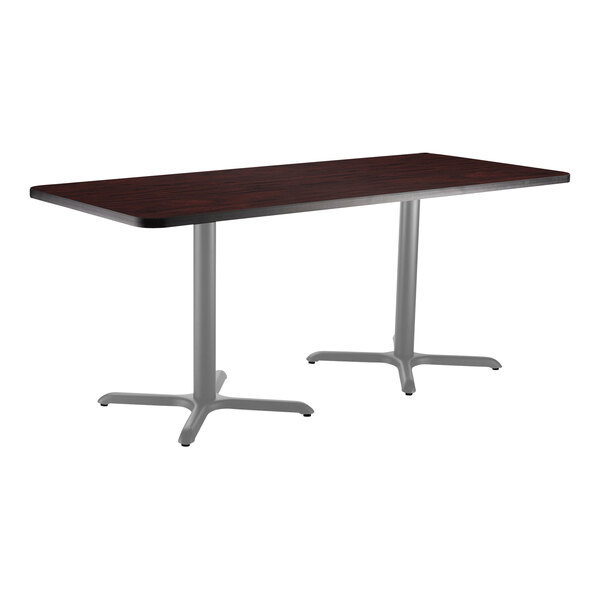 National Public Seating 24" x 30" Mahogany Standard Height Cafe Table with Particleboard Core, X Base, and Gray Frame