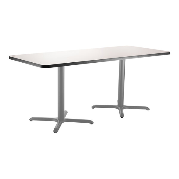 National Public Seating 30" x 72" Gray Nebula Standard Height Cafe Table with Particleboard Core, X Base, and Gray Frame