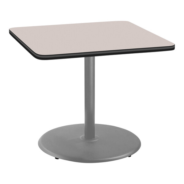 National Public Seating 30" x 30" Gray Nebula Standard Height Cafe Table with Particleboard Core, Round Base, and Gray Frame