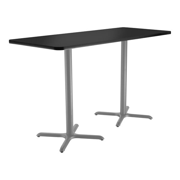 National Public Seating 30" x 48" Black Bar Height Cafe Table with Particleboard Core, X Base, and Gray Frame