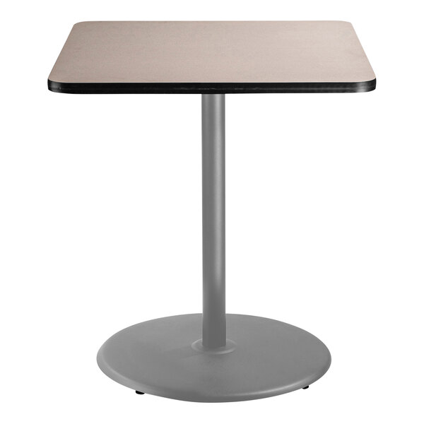 National Public Seating 36" x 36" Gray Nebula Bar Height Cafe Table with Particleboard Core, Round Base, and Gray Frame