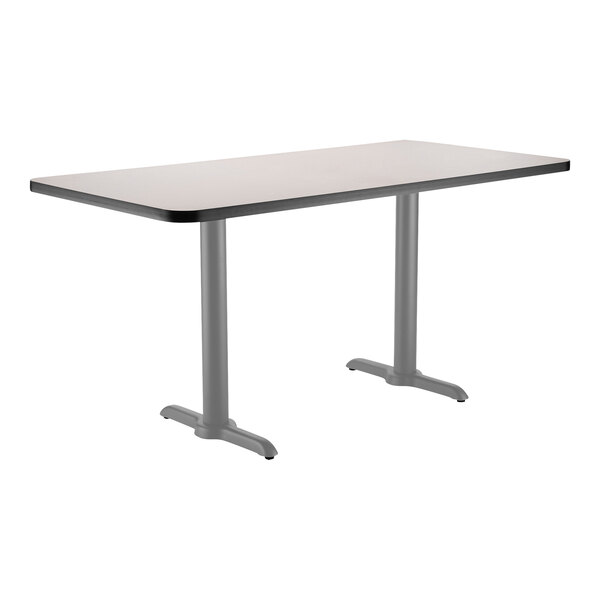 National Public Seating 30" x 72" Gray Nebula Standard Height Cafe Table with Particleboard Core, T Base, and Gray Frame