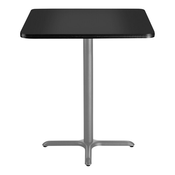 National Public Seating 36" x 36" Black Bar Height Cafe Table with Particleboard Core, X Base, and Gray Frame