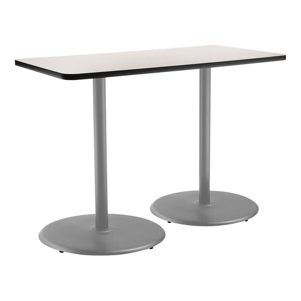 National Public Seating 24" x 30" Gray Nebula Bar Height Cafe Table with Particleboard Core, Round Base, and Gray Frame