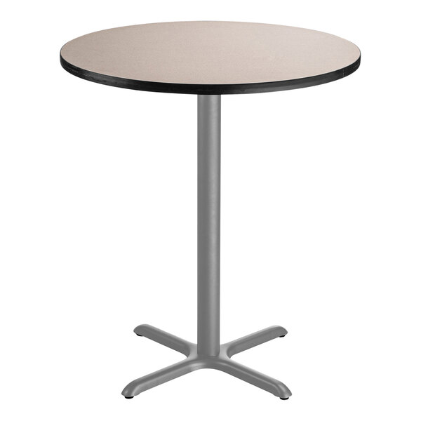 National Public Seating 30" Round Gray Nebula Bar Height Cafe Table with Particleboard Core, X Base, and Gray Frame