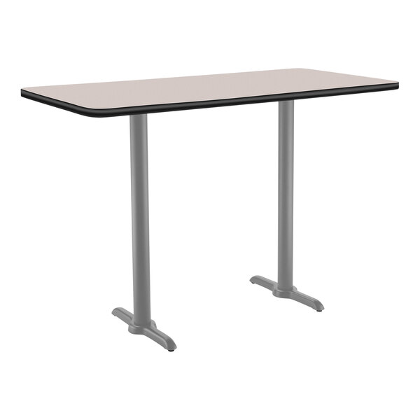 National Public Seating 30" x 48" Gray Nebula Bar Height Cafe Table with Particleboard Core, T Base, and Gray Frame