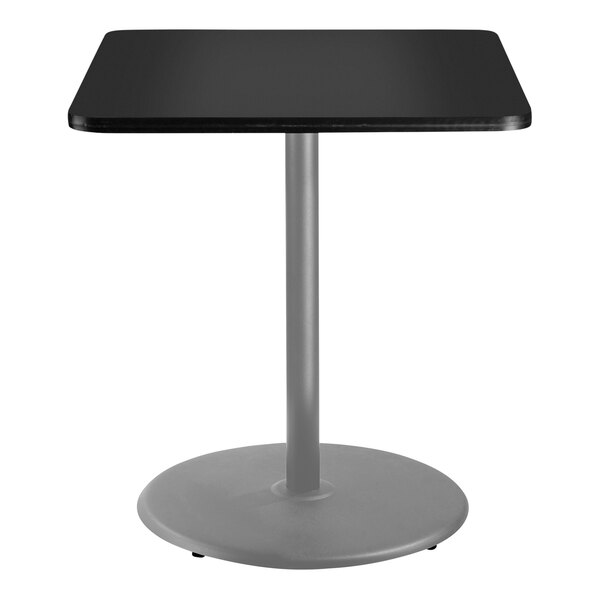 National Public Seating 36" x 36" Black Bar Height Cafe Table with Particleboard Core, Round Base, and Gray Frame