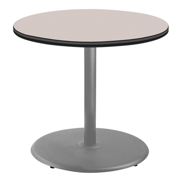 National Public Seating 30" Round Gray Nebula Standard Height Cafe Table with Particleboard Core, Round Base, and Gray Frame