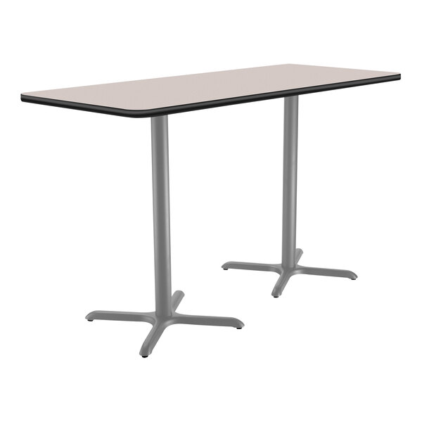 National Public Seating 30" x 48" Gray Nebula Bar Height Cafe Table with Particleboard Core, X Base, and Gray Frame