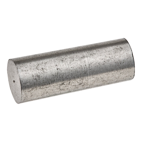 A metal locking pin with a long, thin end and a metal cylinder on the other end.