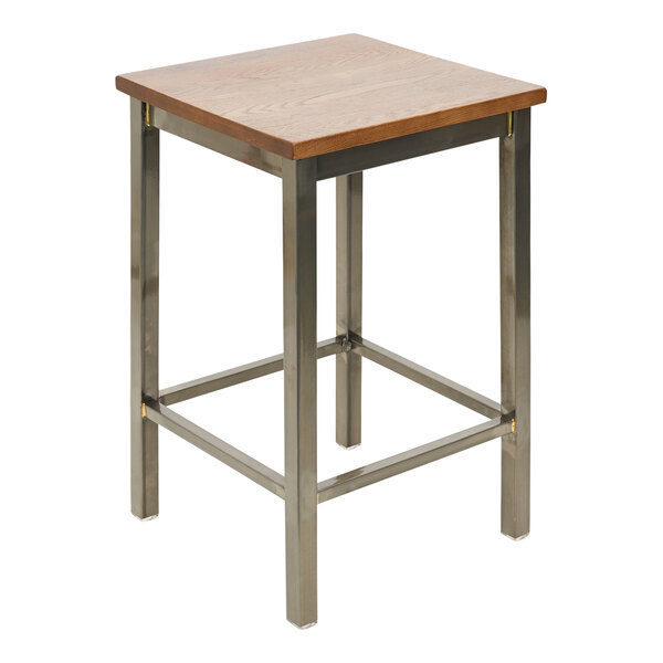 BFM Seating Trent Clear Coated Steel Counter Height Bar Stool with Autumn Ash Wooden Seat