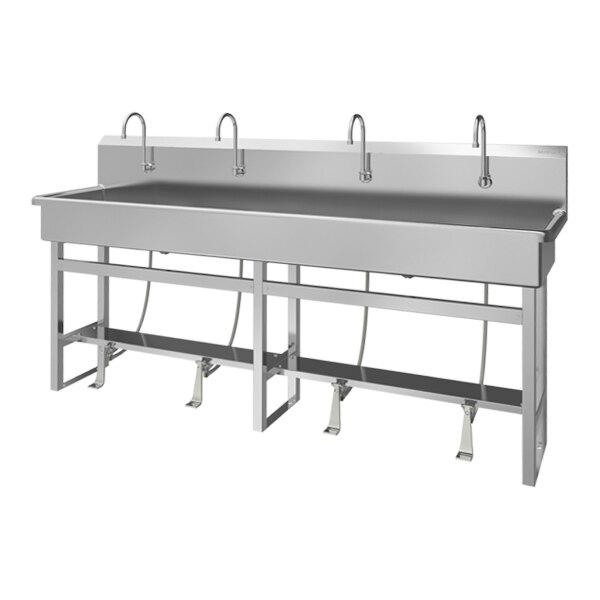 Sani-Lav 58F1-0.5 80" x 20" Floor-Mounted Multi-Station Hands-Free Sink with (4) Foot-Operated 0.5 GPM Faucets