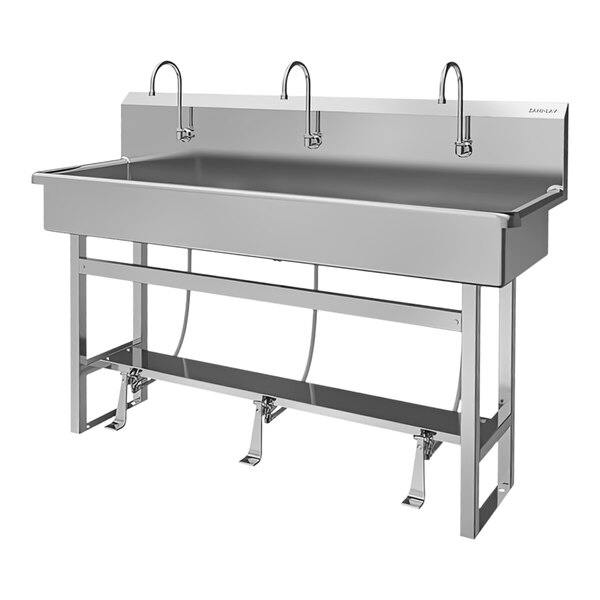 Sani-Lav 56F1-0.5 60" x 20" Floor-Mounted Multi-Station Hands-Free Sink with (3) Foot-Operated 0.5 GPM Faucets
