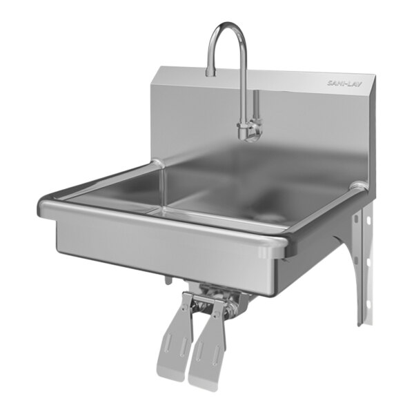 Sani-Lav 5A4 22" x 19" Wall-Mounted Hands-Free Sink with 1 Double Knee-Operated 2.0 GPM Faucet