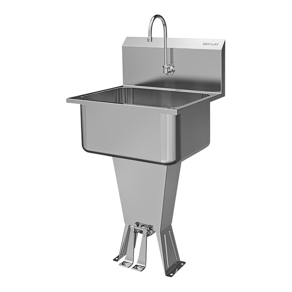 Sani-Lav 512L 21" x 20" Floor-Mounted Hands-Free Sink with 1 Double Foot-Operated 2.0 GPM Faucet and False Bottom