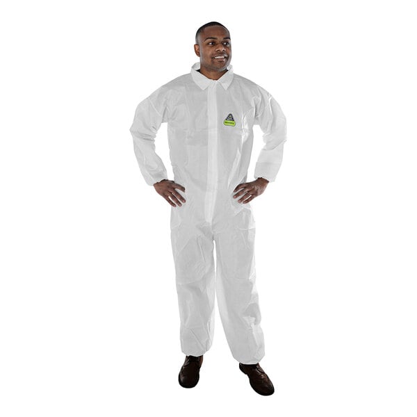 Cordova Defender II White Microporous Film and Non-Woven Polyolefin Collared Coveralls with Elastic Waist, Wrists, and Ankles