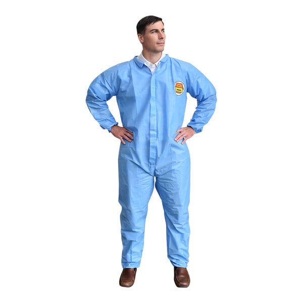 Cordova C-Max Blue SMS Collared Coveralls with Elastic Waist, Wrist, and Ankles - Small