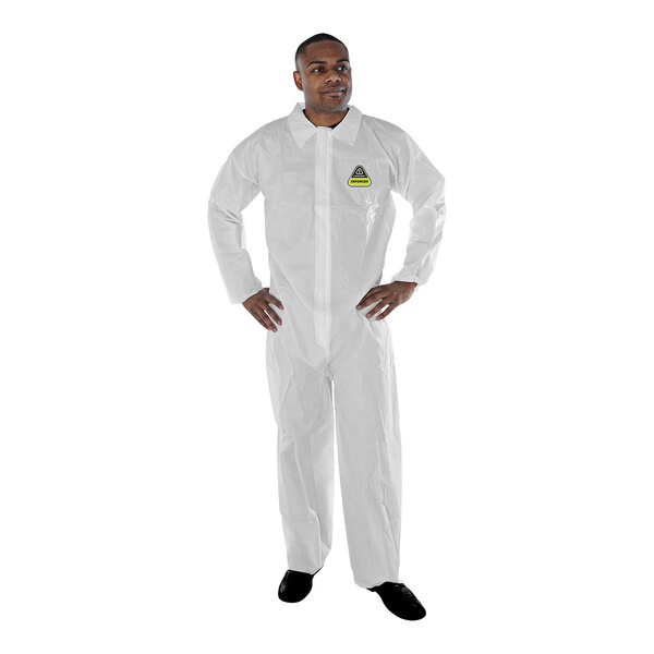 Cordova Defender White Microporous Film and Non-Woven Polyolefin Collared Coveralls with Elastic Wrists and Ankles - 5X